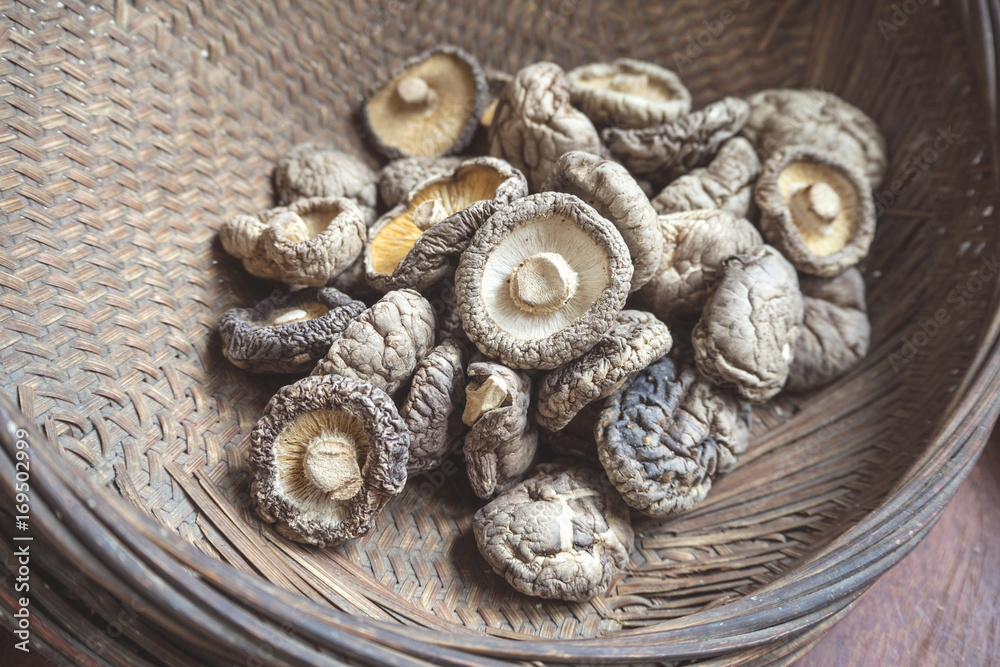 Dried mushroom in a basket Dried mushroom in a basket