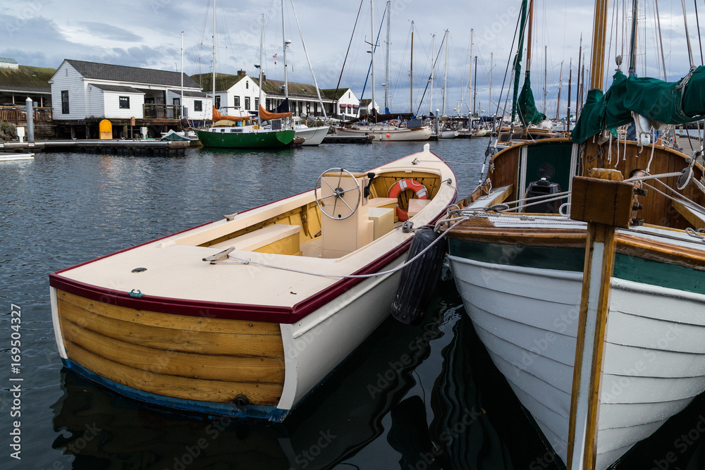 Wooden boats in marina Wooden boats in marina