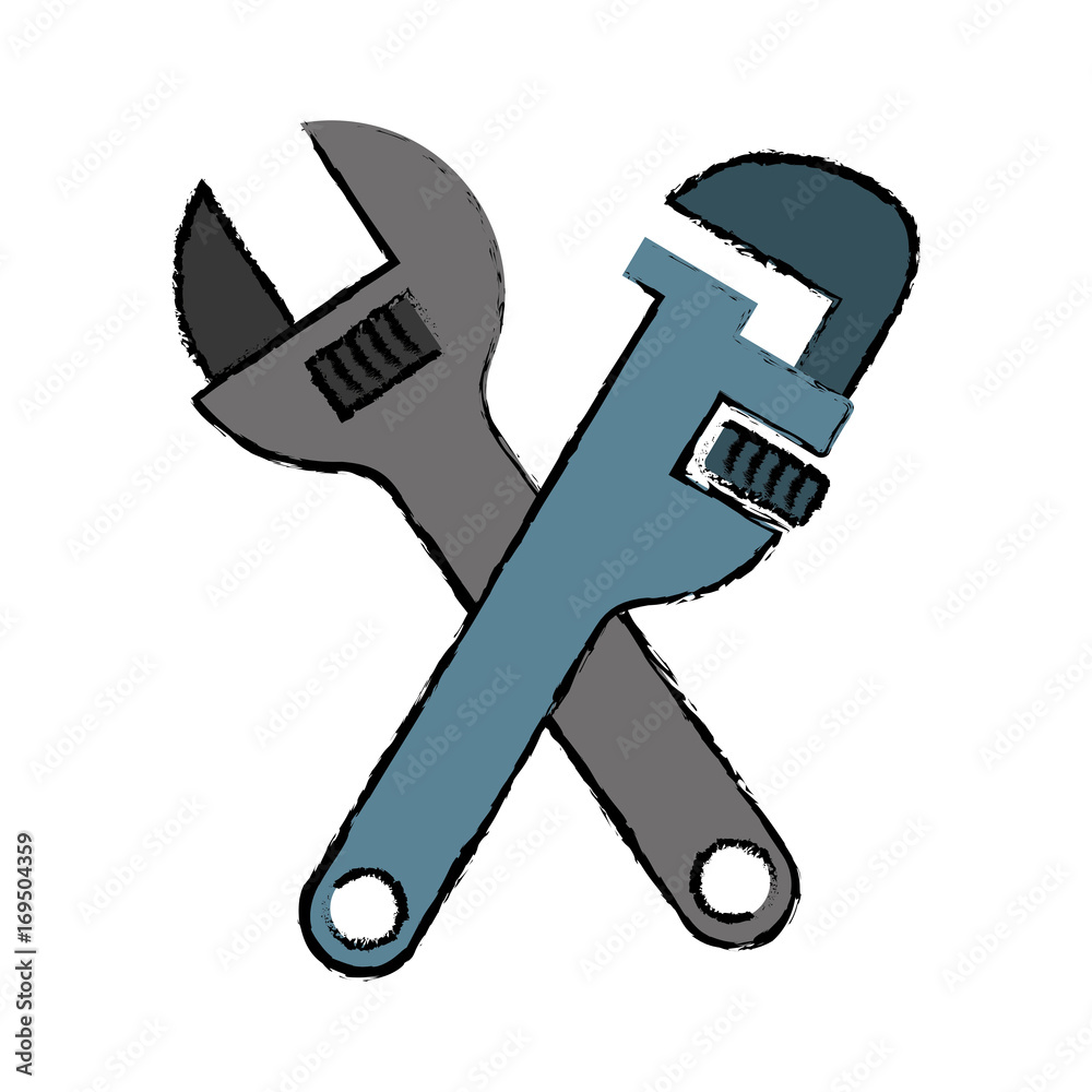  pipe wrench and wrench crossed  icon over white background vector illustration