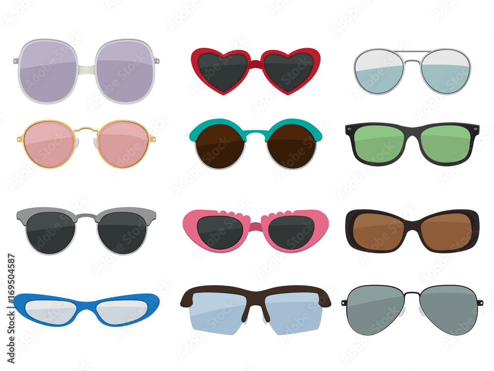 Vector isolated set of colored sunglasses