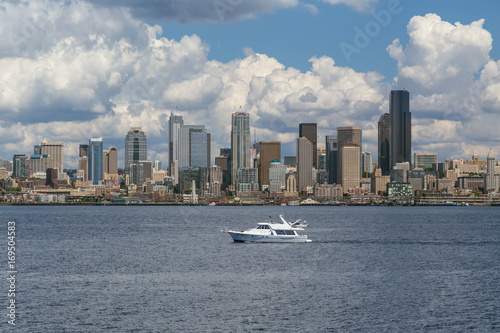 Yacht and Seattle skyline
