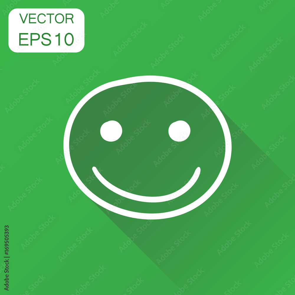 Fototapeta premium Hand drawn smiley face icon. Business concept face with smile pictogram. Vector illustration on green background with long shadow.