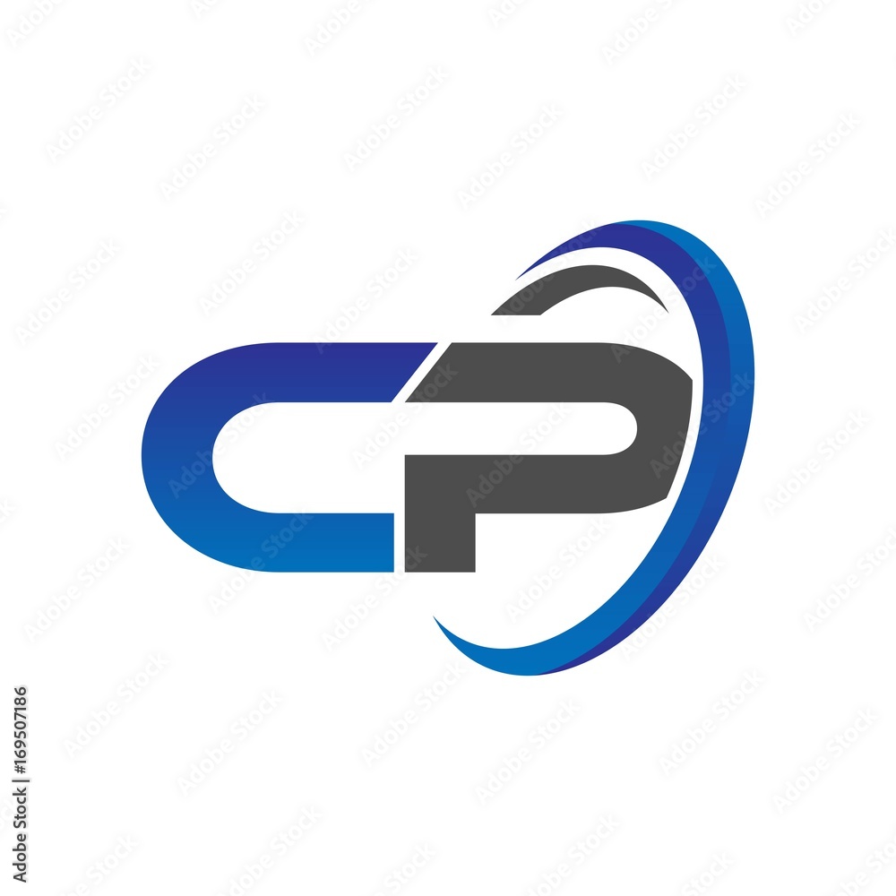 vector initial logo letters cp with circle swoosh blue gray
