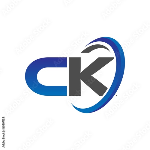 vector initial logo letters ck with circle swoosh blue gray