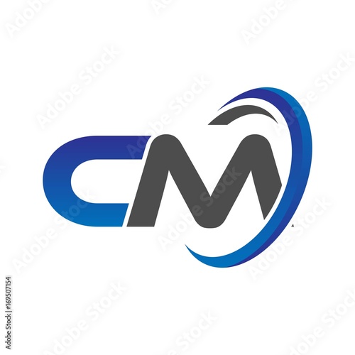 vector initial logo letters cm with circle swoosh blue gray