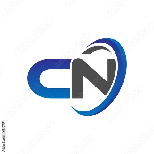 vector initial logo letters cn with circle swoosh blue gray photo