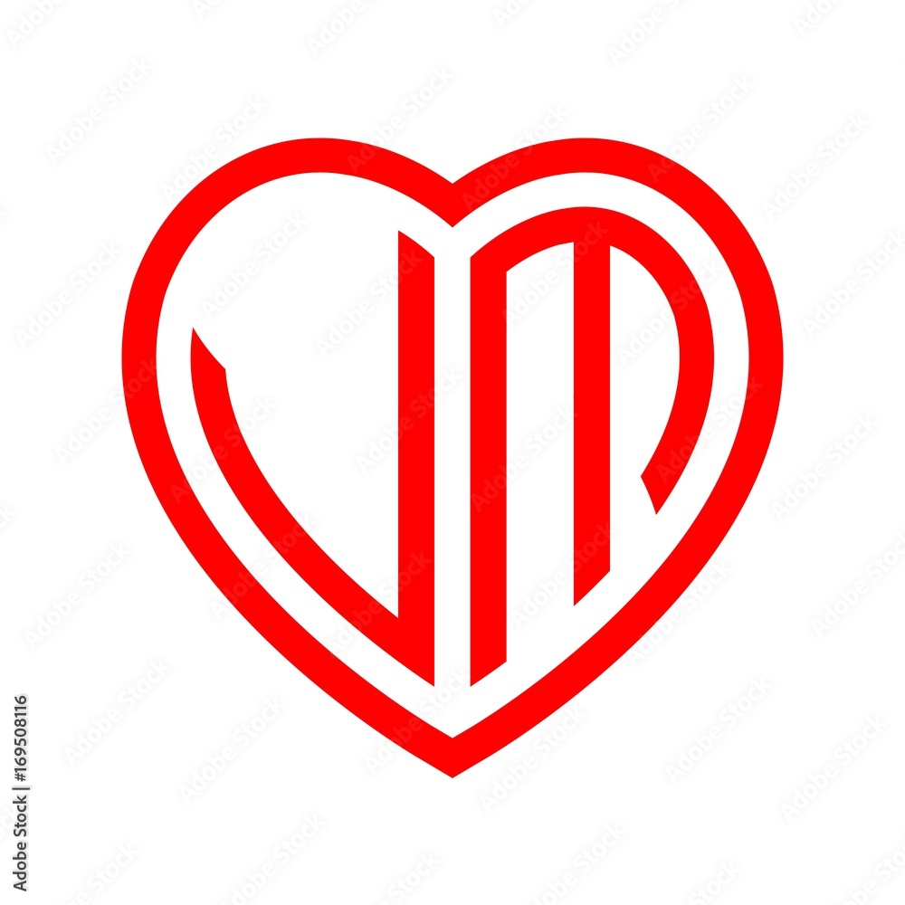 Initial Logo Letter MM With Heart Shape Red Colored, Logo Design