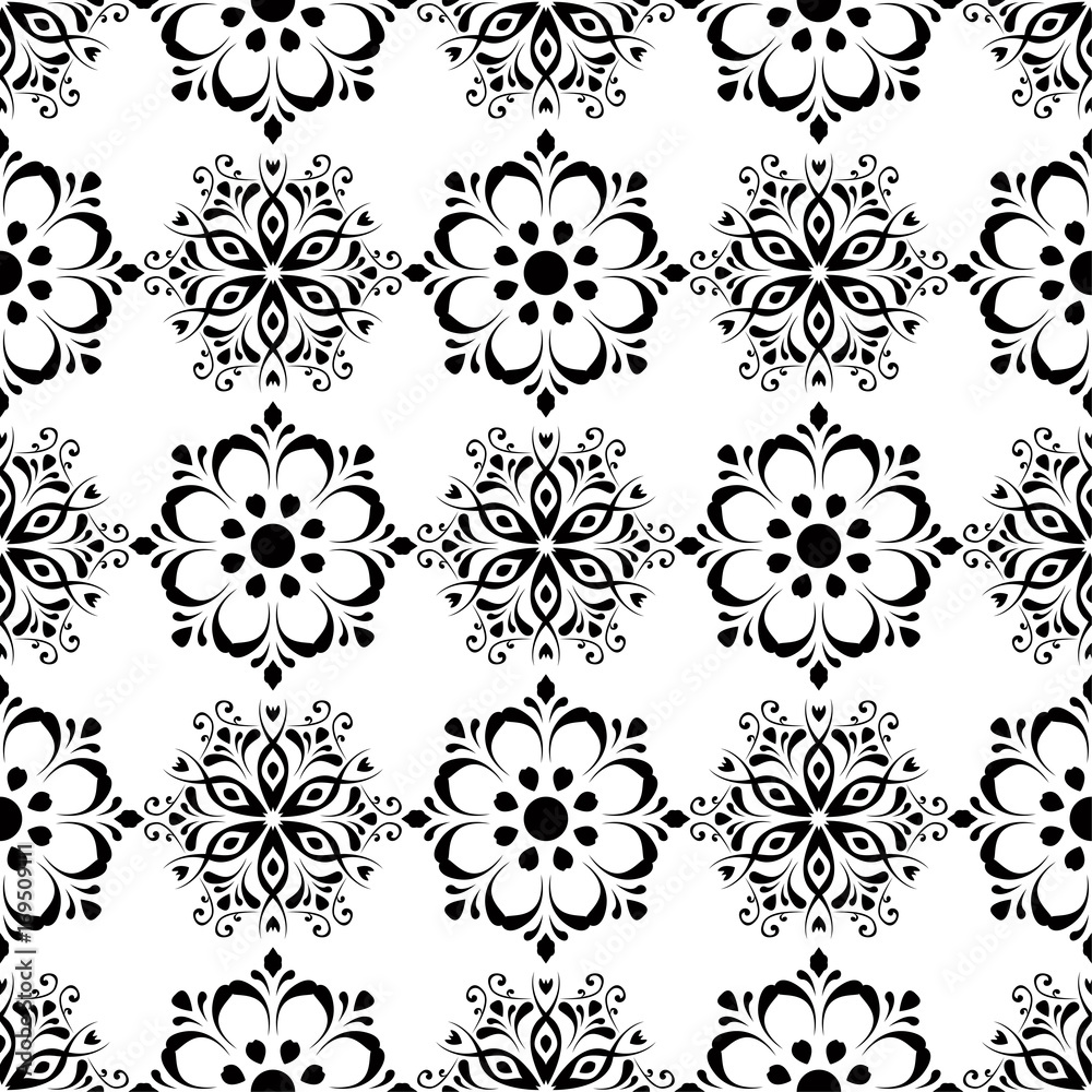 Floral seamless pattern. Black and white design Floral seamless pattern. Black and white design