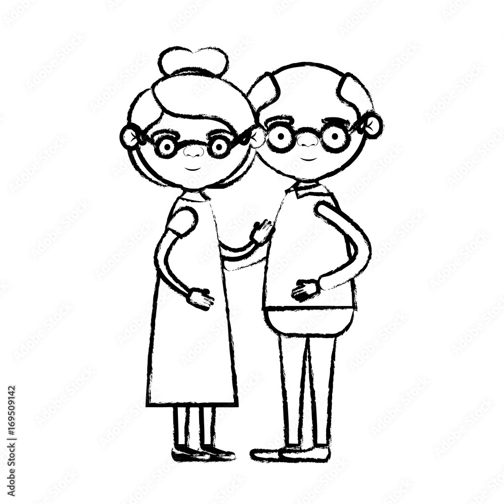 blurred silhouette of full body couple elderly of grandmother with collected hair in dress and bald grandfather with glasses blurred silhouette of full body couple elderly of grandmother with collected hair in dress and bald grandfather with glasses