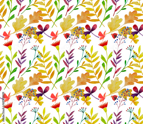 акварельный паттерн, обои с растениями и цветами, осень