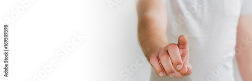 Panorama view of businessman pointing finger