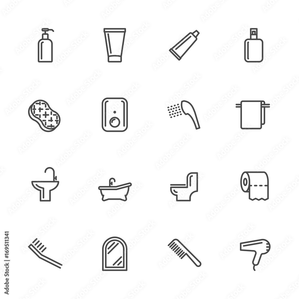 Bathroom Lines Icons. Vector outline icon. Bathroom Lines Icons. Vector outline icon.