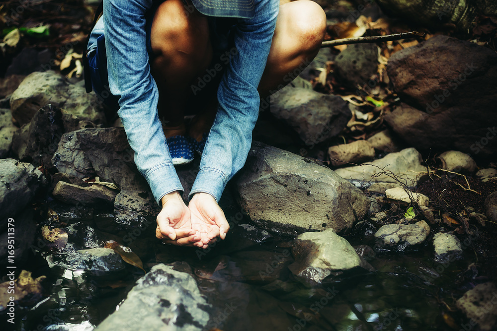 Beautiful woman is drinking water thirsty while hiking to travel. Beautiful woman is drinking water thirsty while hiking to travel.