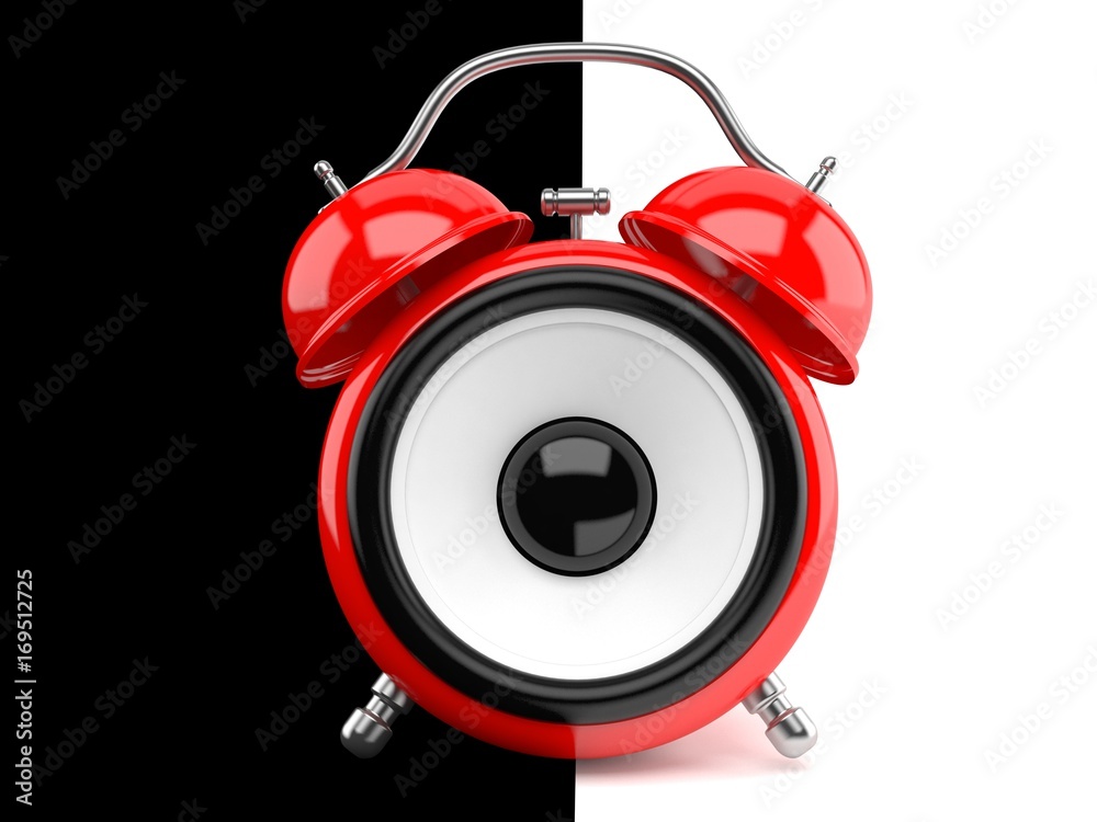 Fototapeta premium Alarm clock with audio speaker isolated on black and white background