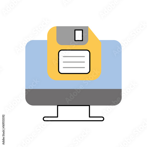 computer with floppy disk isolated icon vector illustration design