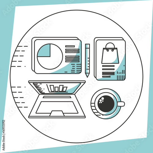 line digital marketing media planning vector illustration