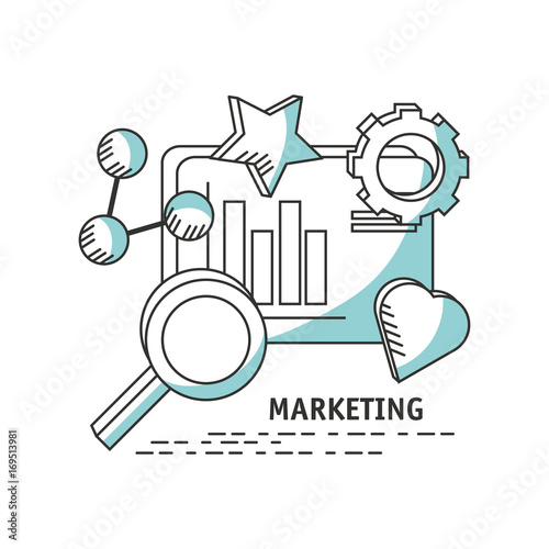 line digital marketing media planning vector illustration