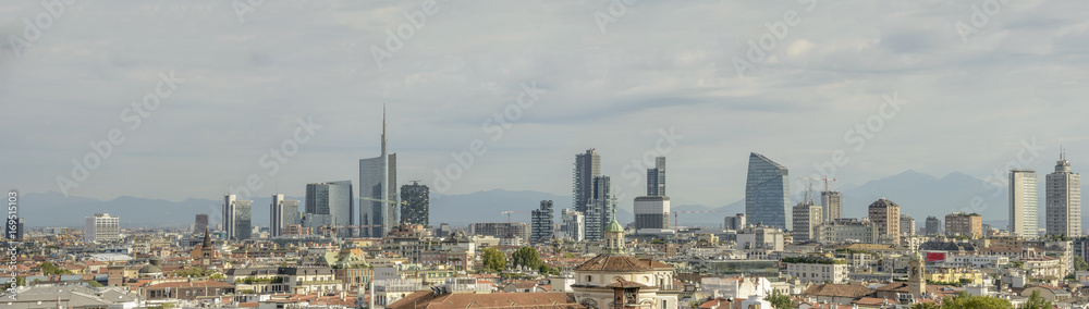 business hub skyline from Cathedral roof, Milan, Italy