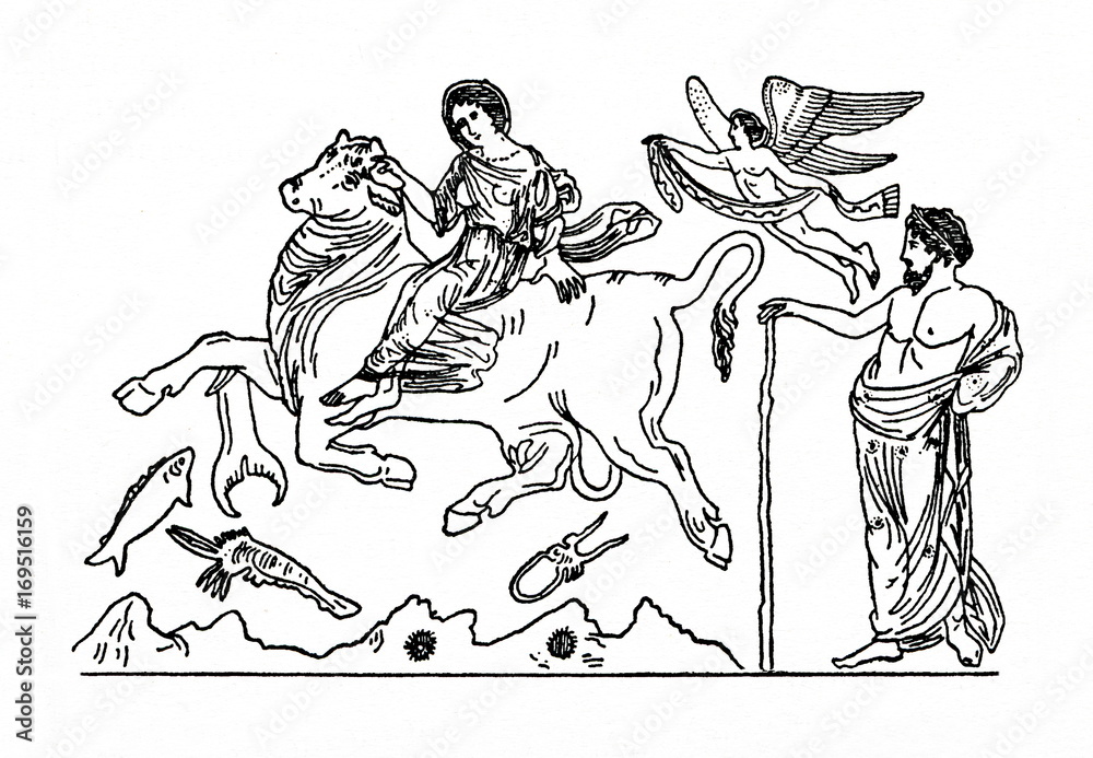 Europa and the bull (at right Eros and Agenor, his father)