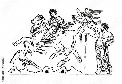 Europa and the bull  at right Eros and Agenor  his father 