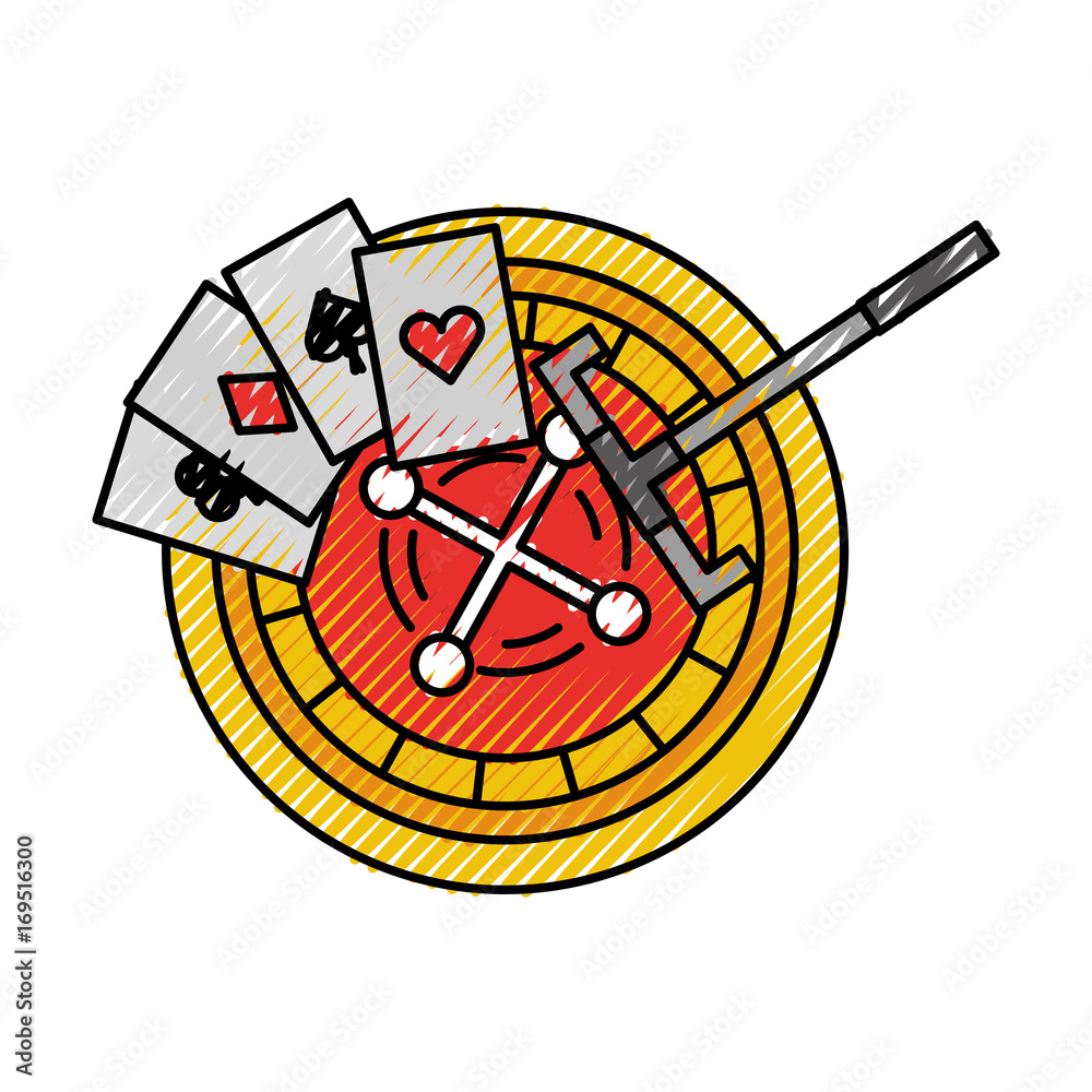 Casino roulette with poker cards vector illustration design Casino roulette with poker cards vector illustration design