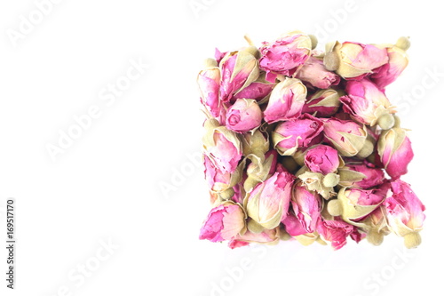 Many beautiful pink roses flowers on white background,flora background ,goodmorning ,flowers art, dry roses flower for made a tea