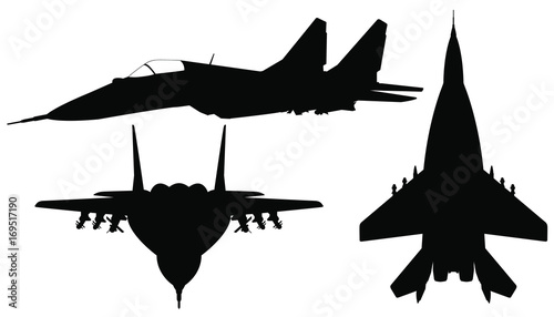 Vector set of silhouette of the fighter jet Mig-29