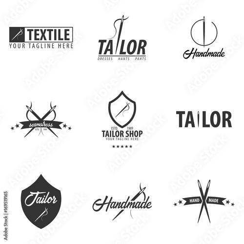 Set of Tailor, sewing, handmade logos or emblems. Vector illustration.