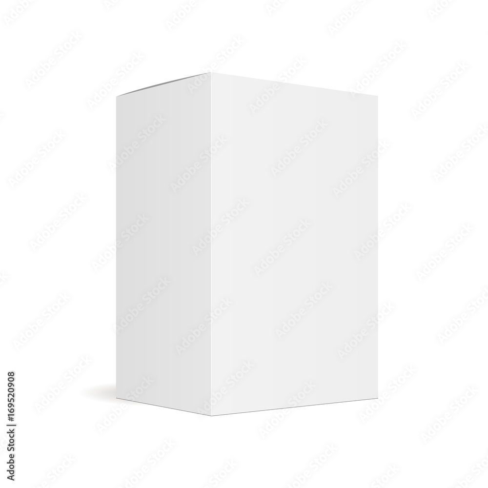 White closed rectangular box mockup - half side view. Template to display design - tea or cosmetic and medical products. Vector illustration