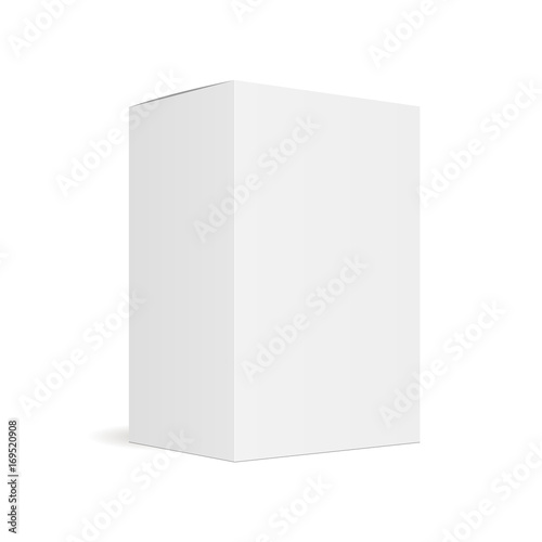 White closed rectangular box mockup - half side view. Template to display design - tea or cosmetic and medical products. Vector illustration