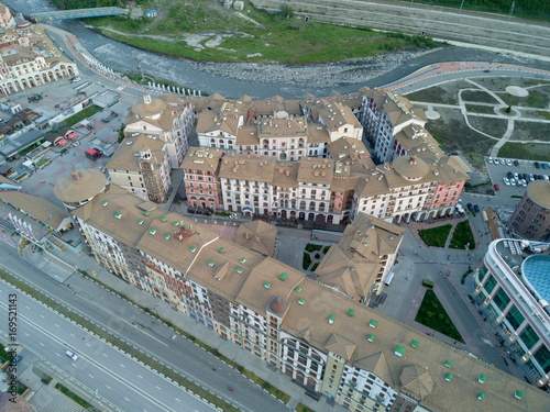 SOCHI, RUSSIA - May, 2017: Aerial view above Ski Resort Gorki Gorod photo