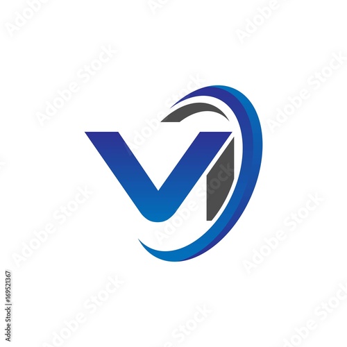 vector initial logo letters vi with circle swoosh blue gray