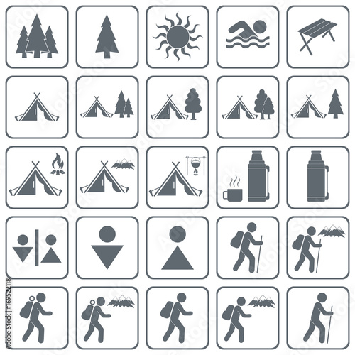 Set of Hiking tourists icon. Vector illustration