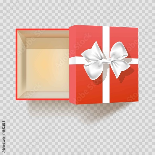 Gift box with ribbon bow empty open vector 3d isolated icon