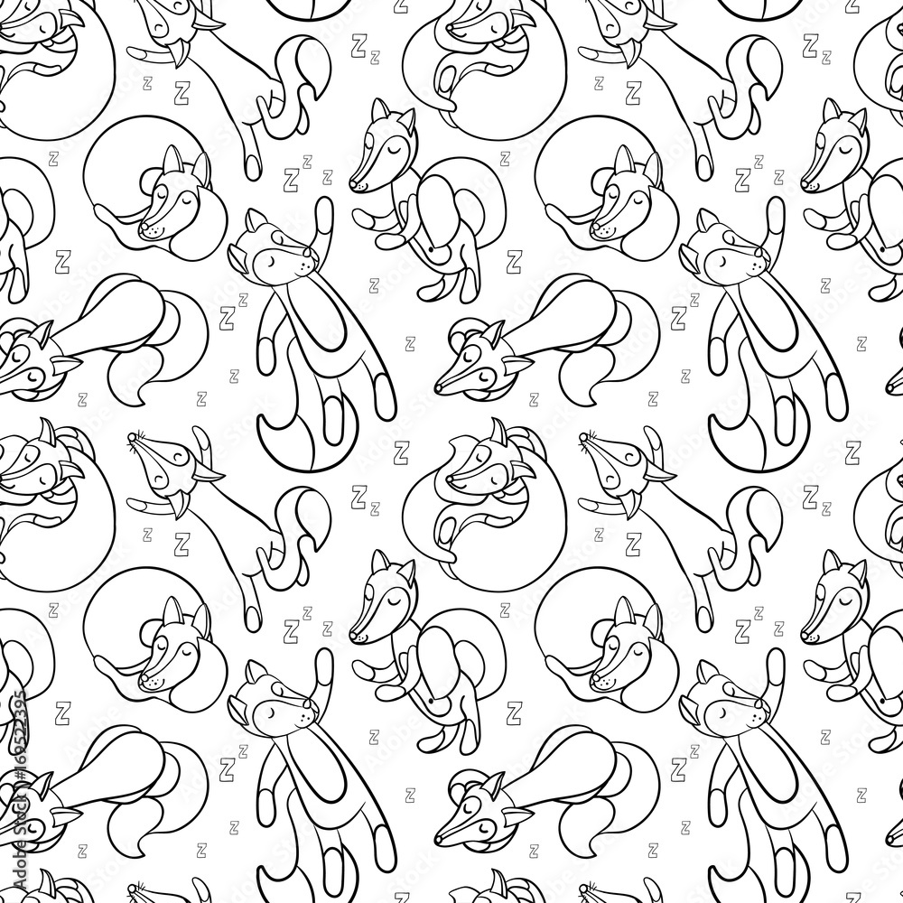 Seamless pattern with cute cartoon sleeping fox. Seamless pattern with cute cartoon sleeping fox.