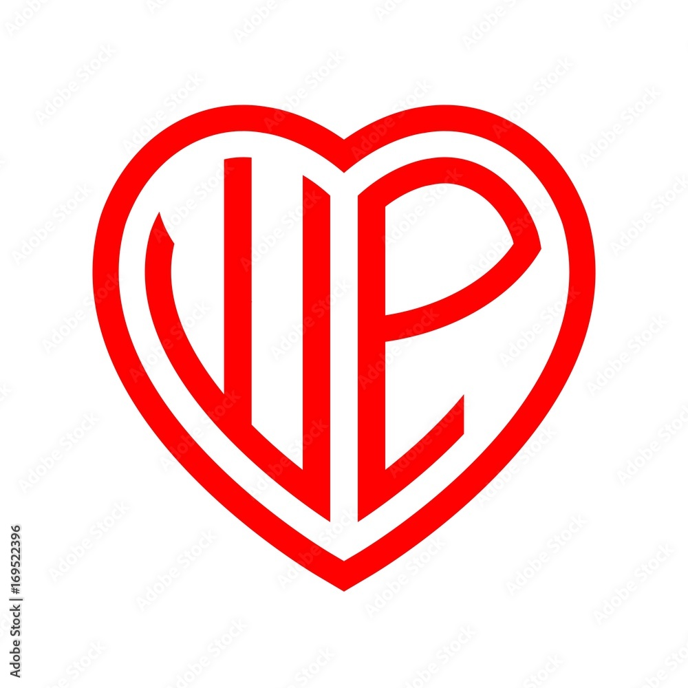 initial letters logo wp red monogram heart love shape initial letters logo wp red monogram heart love shape