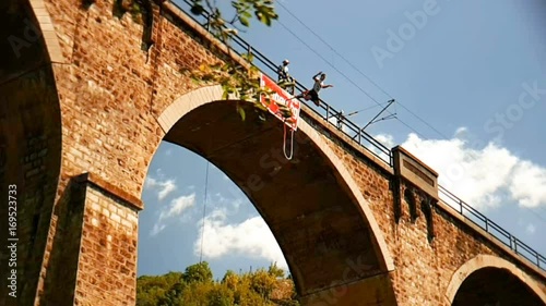 Bungee jumping Bunovo Bridge near Sofia. photo