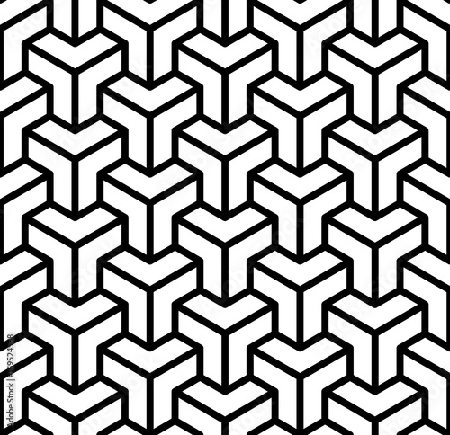 Abstract 3d cubes geometric seamless pattern in black and white, vector