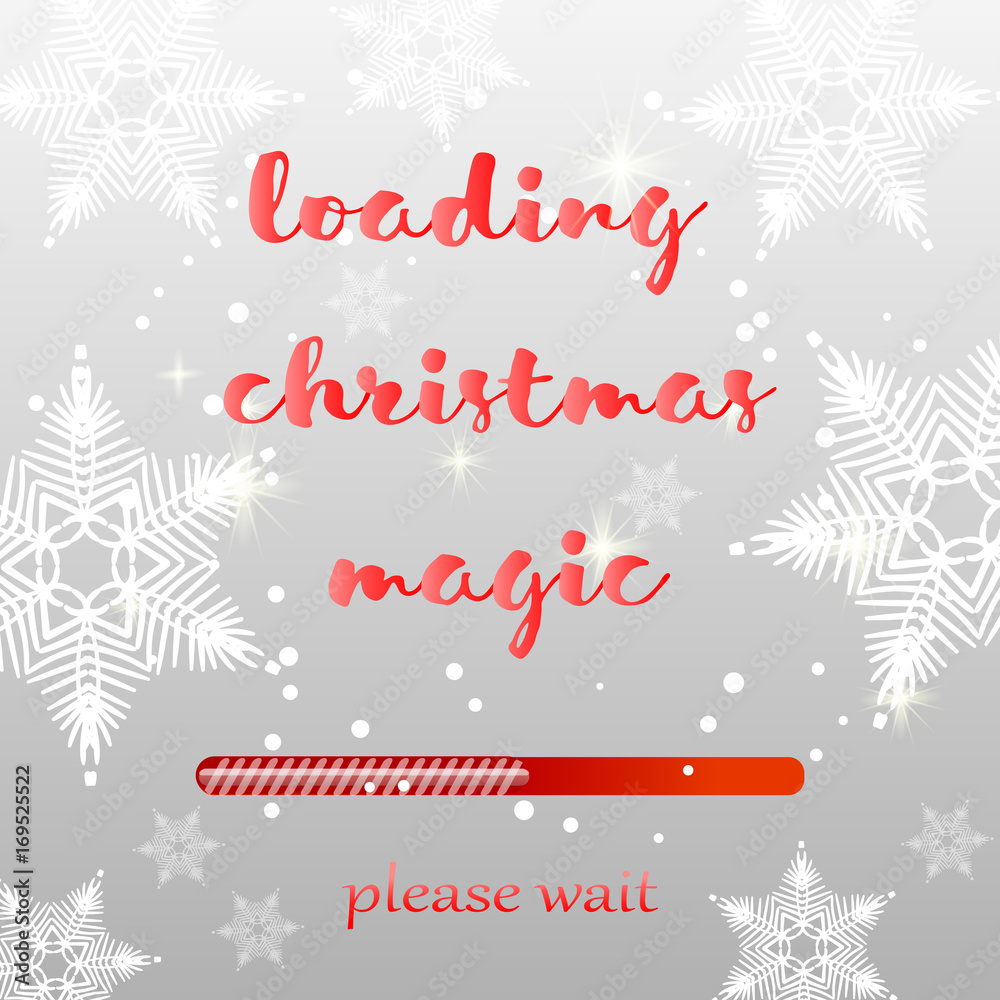 Christmas loading bar. Background with snow and snowflakes. Vector illustration