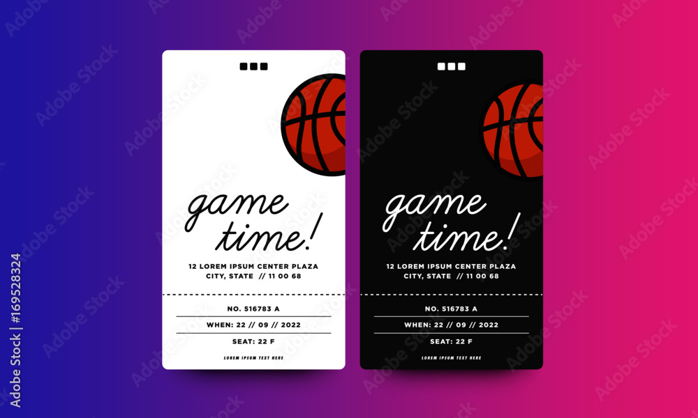 Game Time Basketball Event Ticket Card Design With Seat and Venue ...