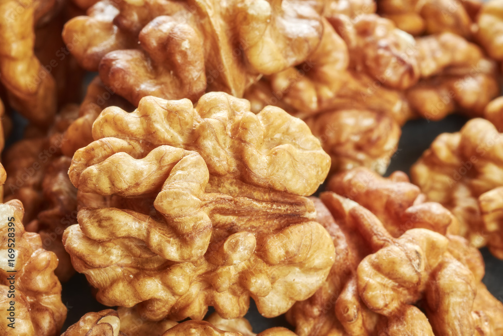 Extreme close up picture of walnuts, shallow depth of field. Extreme close up picture of walnuts, shallow depth of field.