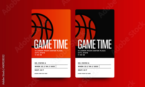 Game Time Basketball Event Ticket Card Design With Seat and Venue Details