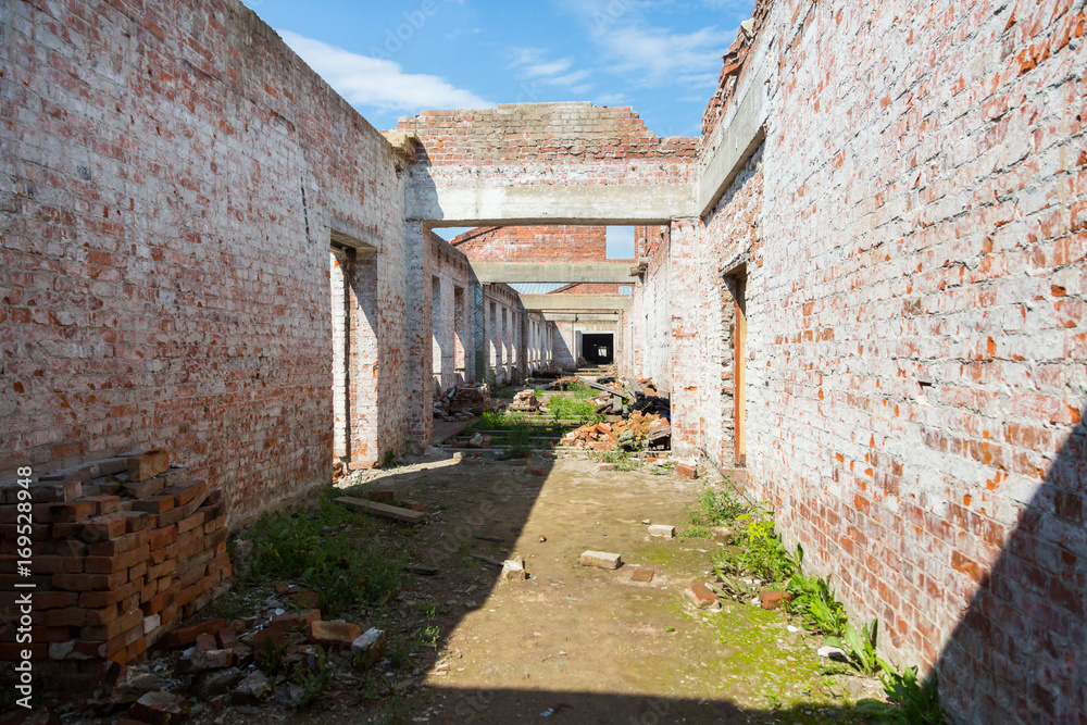 Destroyed brick building