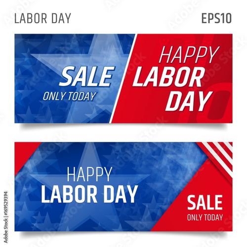 American labor day background. Labor day horizontal banners. Labor day sale promotion advertising banner template. Labor day wallpaper. Voucher discount. Vector illustration. Tamplate card abstract.
