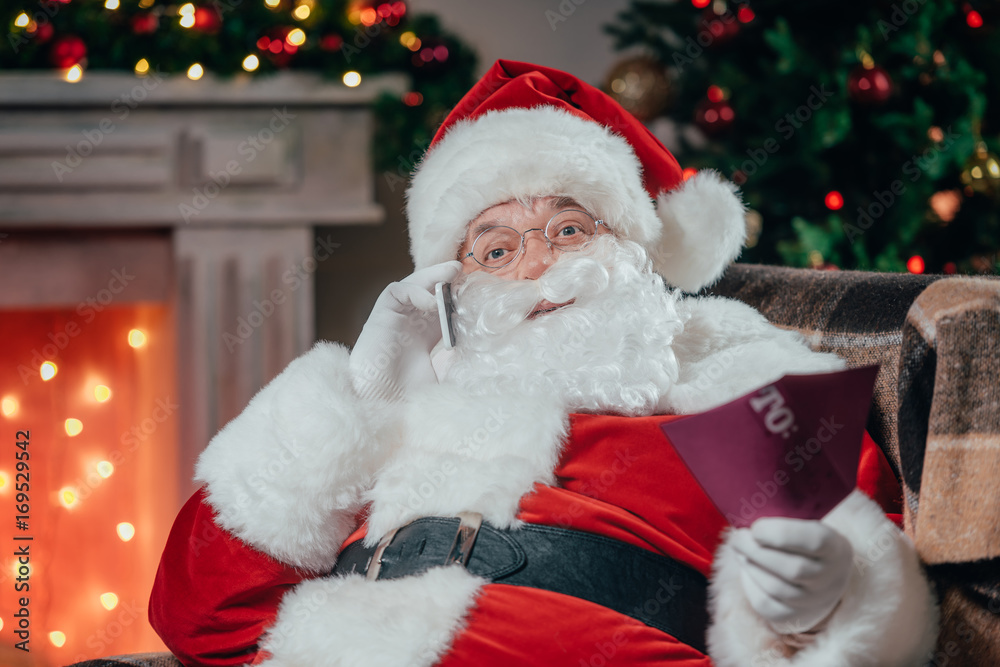 santa talking on smartphone