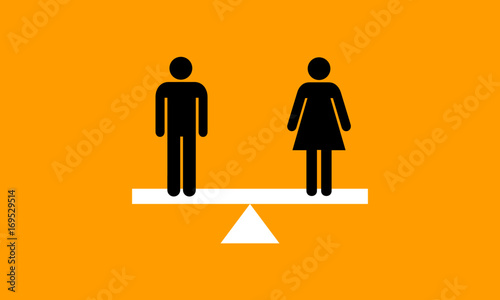 Man Equal To Woman On A Scale Gender Equality Concept Design (Vector Illustration in Flat Style Design)