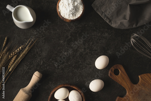 bakery ingredients and kitchen utensils