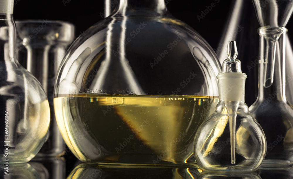 Lab glassware, science laboratory research and development concept Lab glassware, science laboratory research and development concept