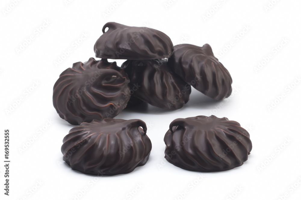Marshmallow in chocolate on a white background Marshmallow in chocolate on a white background