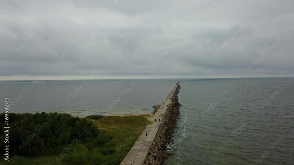 North Pier Liepaja Latvia Baltic Sea Seaside Aerial drone top view 4K UHD video North Pier Liepaja Latvia Baltic Sea Seaside Aerial drone top view 4K UHD video